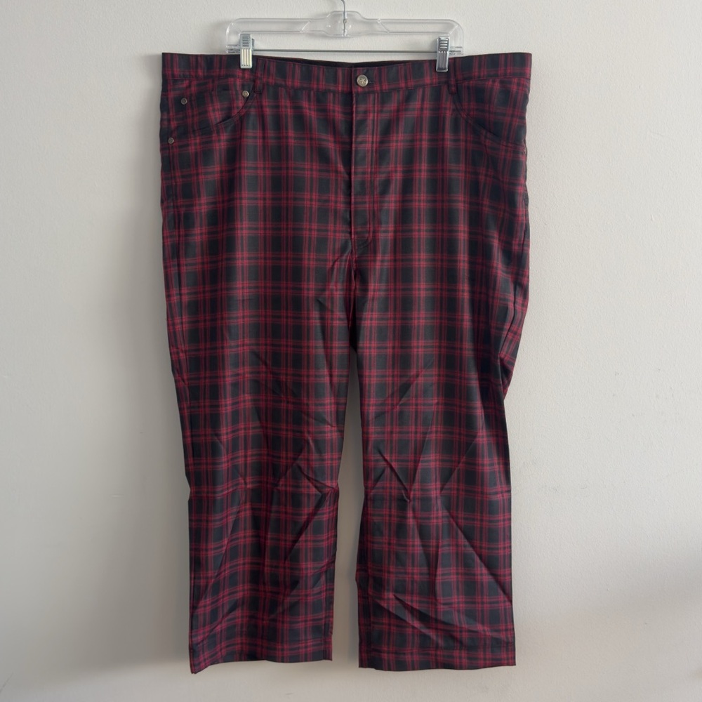 Studio Suits NWT Red Plaid Pants Custom No Size Tag Meas. Size 44x24.5